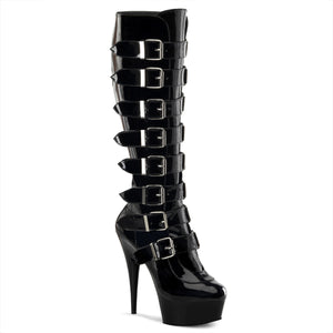 Knee high platform boots with buckles and 6-inch heel Delight-2049