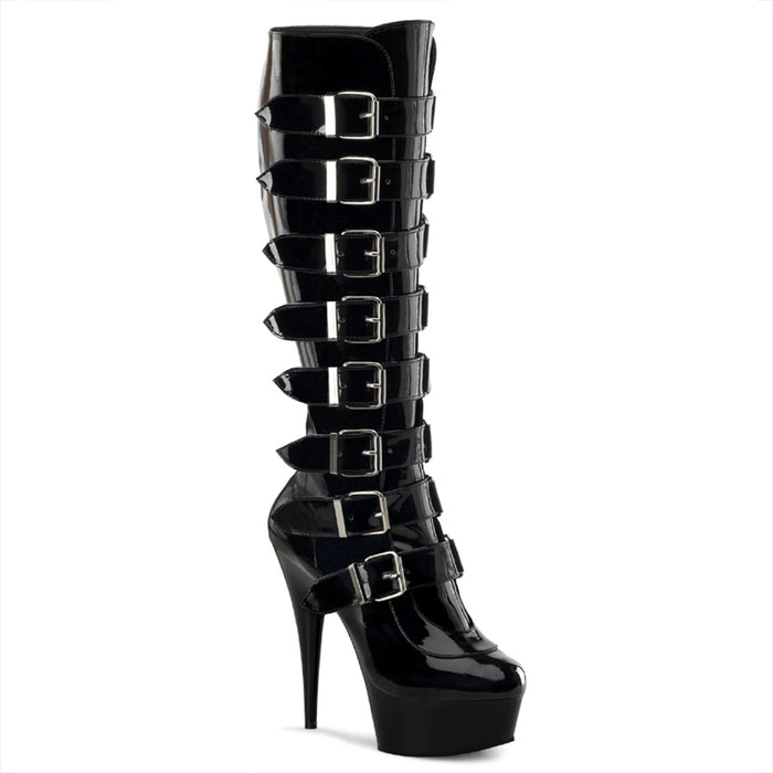 Knee High Boot with Buckles and 6-Inch Heels DELIGHT-2049