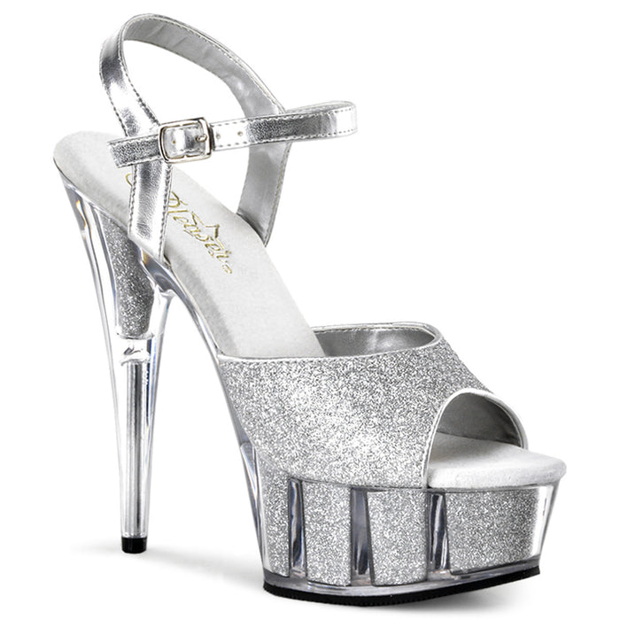 Platform Ankle Strap Black or Silver Glitter Sandal Shoe DELIGHT-609-5G