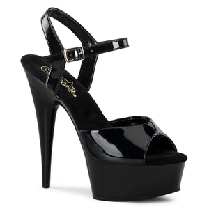 black patent platform ankle strap sandal shoe with 6-inch stiletto high heel Delight-609