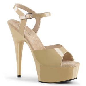 cream patent platform ankle strap sandal shoe with 6-inch stiletto high heel Delight-609