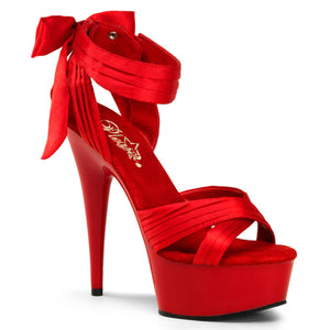 red Criss-cross pleated straps close back sandal high heels shoes with bow Delight-688