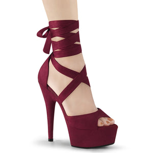 burgundy suede criss cross ankle wrap high heel sandal shoe Delight-679