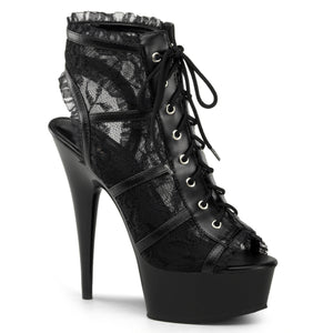 black lace-up open toe open back bootie with lace trim Delight-696LC