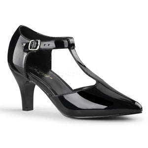 black D'orsay style T-strap pump shoes with 3-inch heels Divine-415
