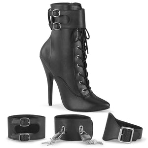 black faux leather ankle boot with interchangeable ankle cuffs Domina-1023