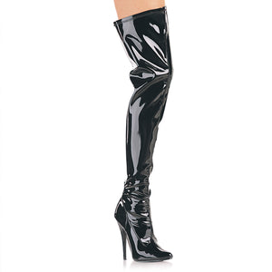 black patent plain thigh high boot with 6-inch stiletto heel Domina-3000