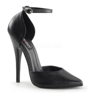 black leather Ankle strap fetish D'Orsay pumps with 6-inch heel Domina-402