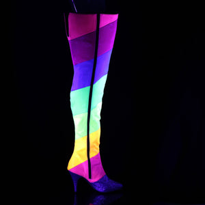 Multi-rainbow glitter thigh high boot with inner zipper DREAM-3012RBG