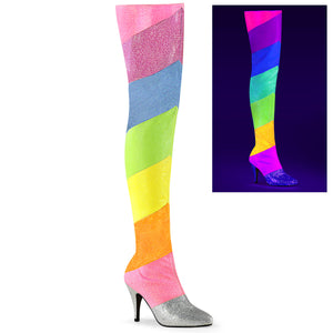 Multi-rainbow glitter thigh high boot with 4-inch heel DREAM-3012RBG