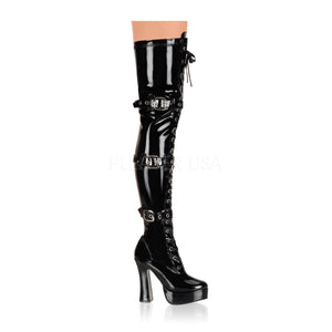 black front lace-up thigh high boot with buckles Electra-3028