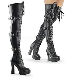 two pics black front lace-up thigh high boot with buckles Electra-3028