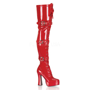 Size of red front lace-up thigh high boot with buckles Electra-3028