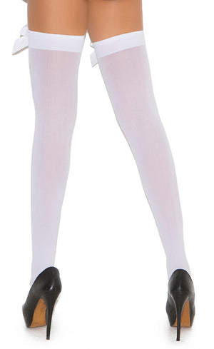 back of white opaque thigh high stockings with bow 1708