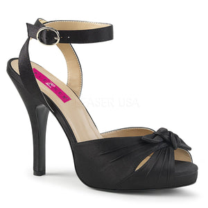 black platform ankle strap sandal with bow and 5-inch heel Eve-01