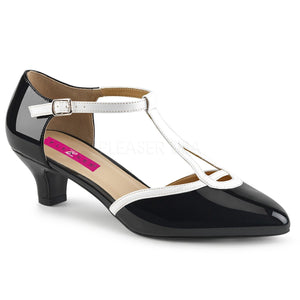black and white T-Strap pump shoes with 2-inch heels Fab-428
