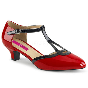red T-Strap pump shoes with 2-inch heels Fab-428