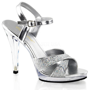 criss-cross silver glitter sandals with 4.5-inch spike heels Flair-419G