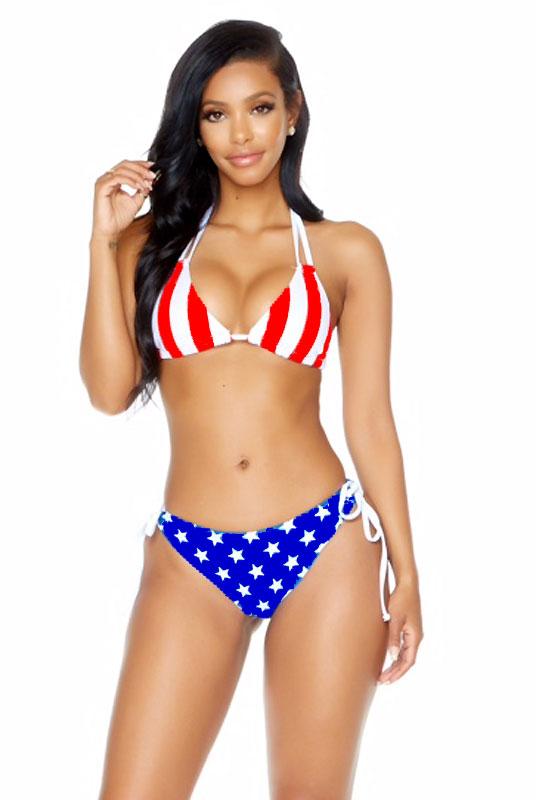 FP-446010 American Flag Side Tie Bikini Swimsuit
