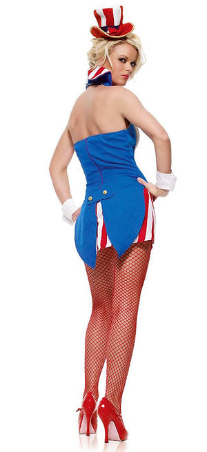 full back view of Miss Firecracker 5-pc. 4th of July patriotic costume 83405