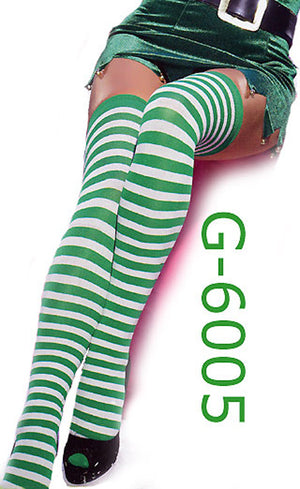 green and white horizontal striped opaque stockings 6005