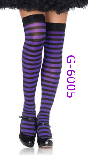 purple horizontal striped opaque stockings 6005