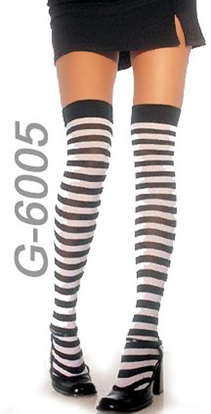 black and white horizontal striped opaque stockings 6005