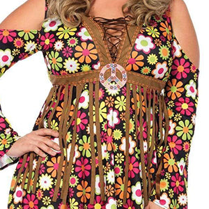 peace signs and fringe on plus size hippie dress 2-pc. costume 85610