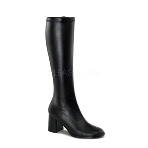 black faux leather knee high GoGo boots 3-inch heel sizes 5-16