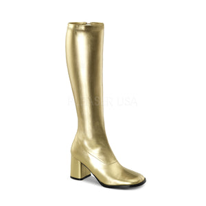 gold knee high GoGo boots 3-inch heel sizes 5-16
