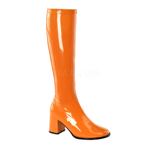 orange knee high GoGo boots 3-inch heel sizes 5-16