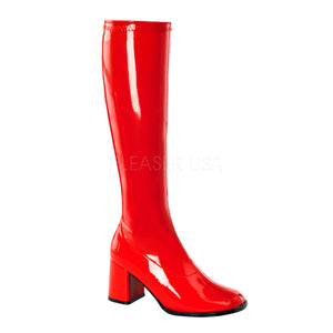 red knee high GoGo boots 3-inch heel sizes 5-16