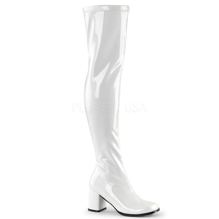 Thigh High Boots with 3-inch Block Heel Black or White GOGO-3000