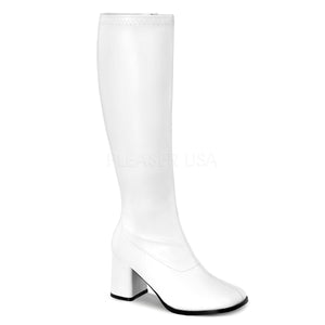 white faux leather plus size wide calf gogo boots with 3-inch heels GoGo-300WC