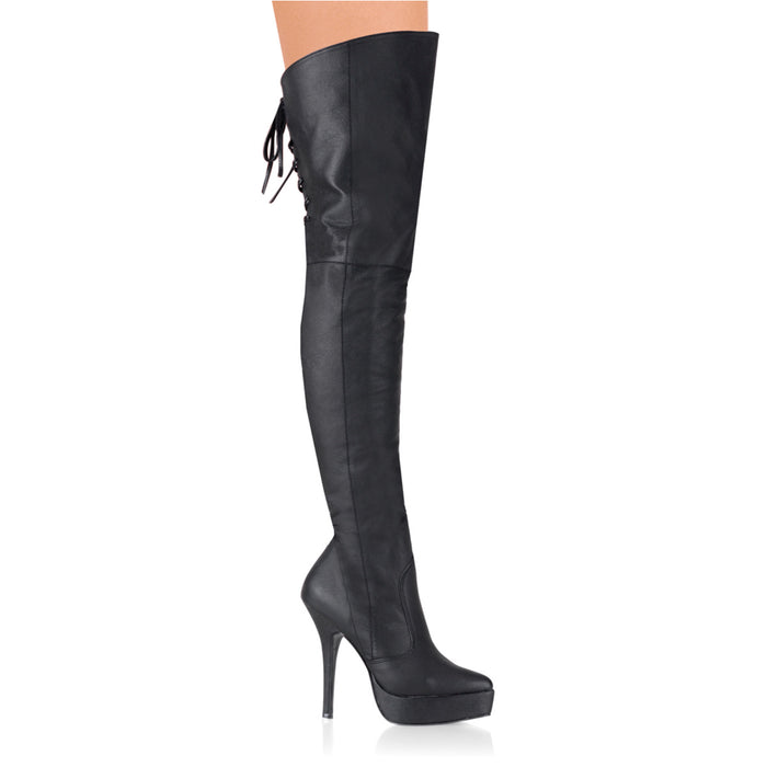 Lace-Up LEATHER Thigh Boots with 5-inch Heel INDULGE-3011