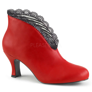 red slip-on ankle boot with lace and 3-inch heel Jenna-105