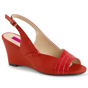 red slingback wedge peep toe sandal shoes with 3-inch heel Kimberly-01SP