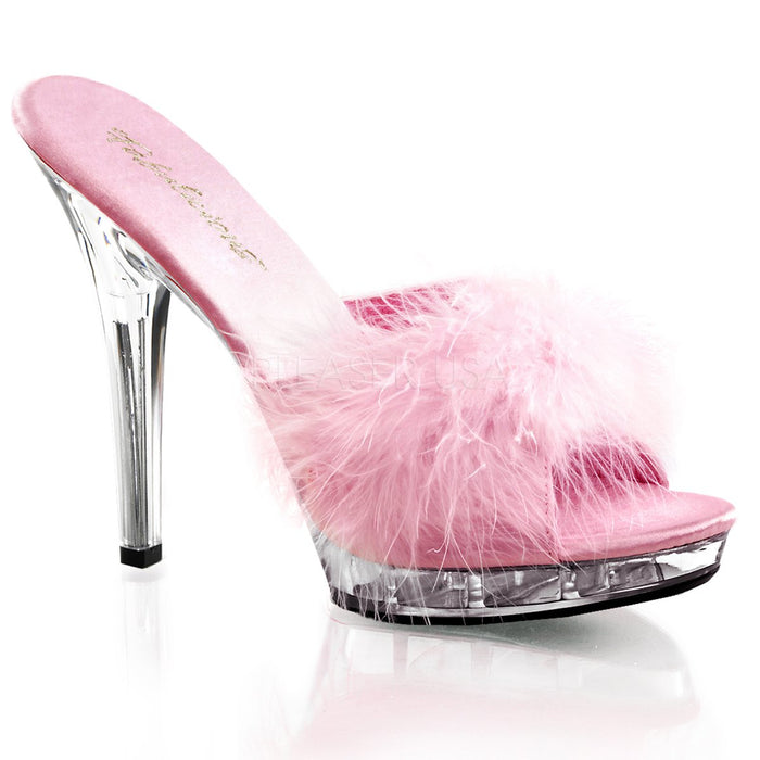 Feather Slipper Shoe with Clear 5-inch Heel 4-colors LIP-101-8