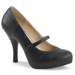 black faux leather Mary Jane pump shoes with 4.5-inch spike heel Pinup-01