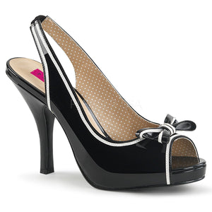 black peep toe slingback sandal shoes with bow and 4-inch heel Pinup-10