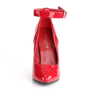 front of red ankle strap red patent pump shoe with 5 inch heel Seduce-431