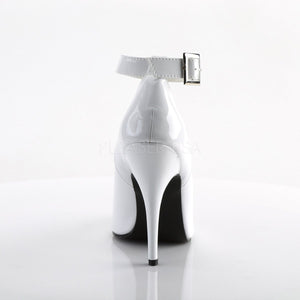 back of Ankle strap white patent pump shoe with 5 inch heel Seduce-431