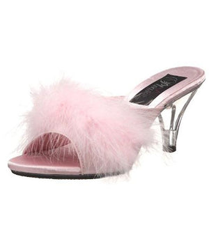 pink Fuzzy feather trim classic slippers with 3 inch clear heels Belle-301F