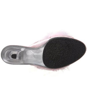 bottom of Fuzzy black feather trim slippers with 3 inch heels Belle-301F
