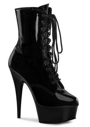 black patent lace-up ankle boot with 6 inch spike heel Delight-1020