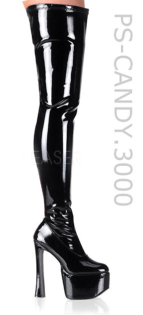 black thigh high boots with 6.5-inch chunky heels Candy-3000