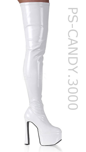 white thigh high boots with 6.5-inch chunky heels Candy-3000