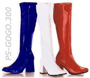red white and blue knee high GoGo boots 3-inch heel sizes 5-16