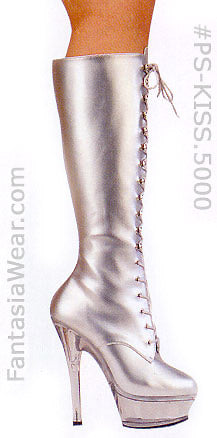 silver lace-up knee boots with 6-inch spike heels Kiss-5000