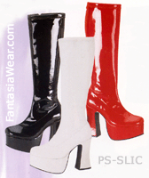 white Knee high white gogo boots with 4.75-inch chunky heel Slick-100